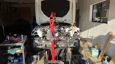 Underside after drop-in — oil pan to transmission junction.