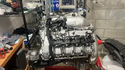 Another angle of the nearly dressed long block on the stand.