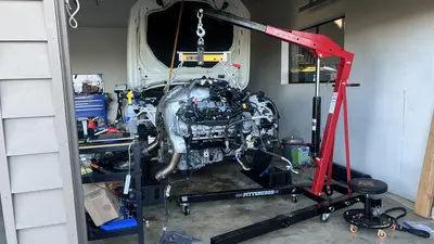 Front pulley stack with serpentine belt routed.